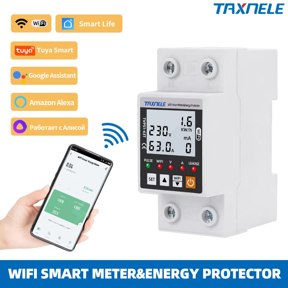 63A Tuya WiFi Smart Earth Uniknutie cez napätie chránič reléového spínača prerušovača Energia energie KWH Meter Smart Life