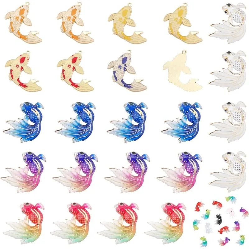 64 PCS Zlatá rybka Prívesky 12 Farby UV tlač Rybie živice zliatiny zliatiny zliatiny skloviny koi rýb pre náušnice náhrdelníkov