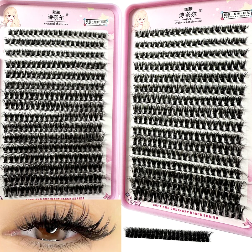 640ks 8d Fluffy hrubé mihalnice klastre D Curl Wispy Individuálne riasy 8-16 mm mix falošné mihalnice predlžovacie riasy klasty