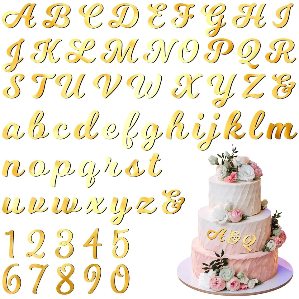 64ks akrylové koláčové čísla abecedy Topper, zrkadlo číslo 0-9 a abeceda AZ Personalizované koláče Party Decor Decor