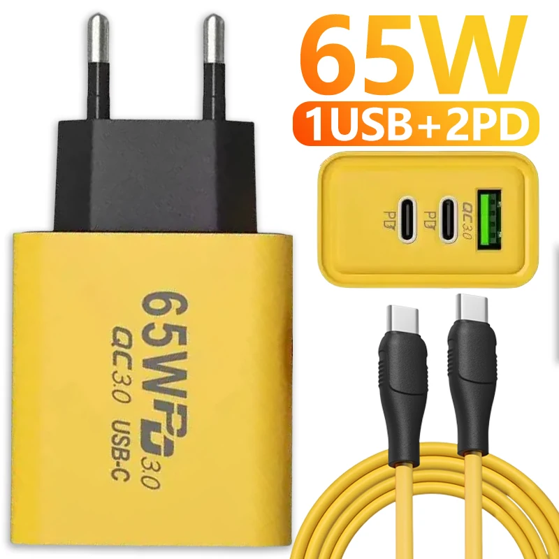 65 W 3 porty USB PD Mobile Phone Chargers USB C TYNAŤ C Vysokorýchlostné nabíjacie dátový kábel QC3.0 Adaptér mobilných telefónov