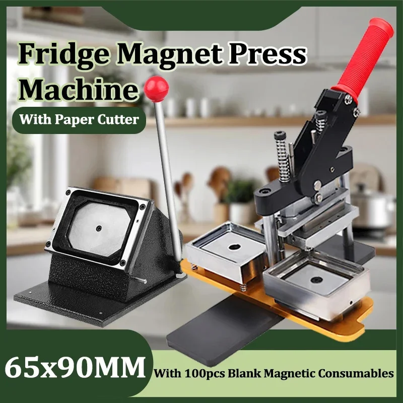 65 × 90 mm DIY chladnička na chladničku Machine Chladnička Magnet Press s notami papierom a 100ks magnetický spotrebný materiál