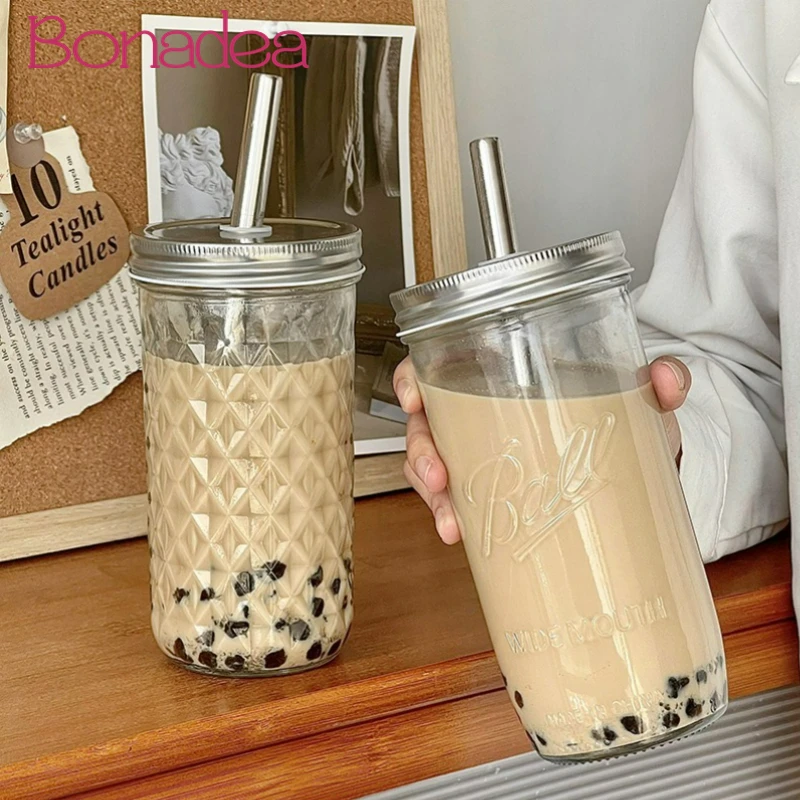 650 ml boba mliečny čajový sklenený pohár na vodu so slameným vekom s veľkou kapacitou čistá tepelná rezistencia Sklenená kávová bublina šťava studený nápoj šálka