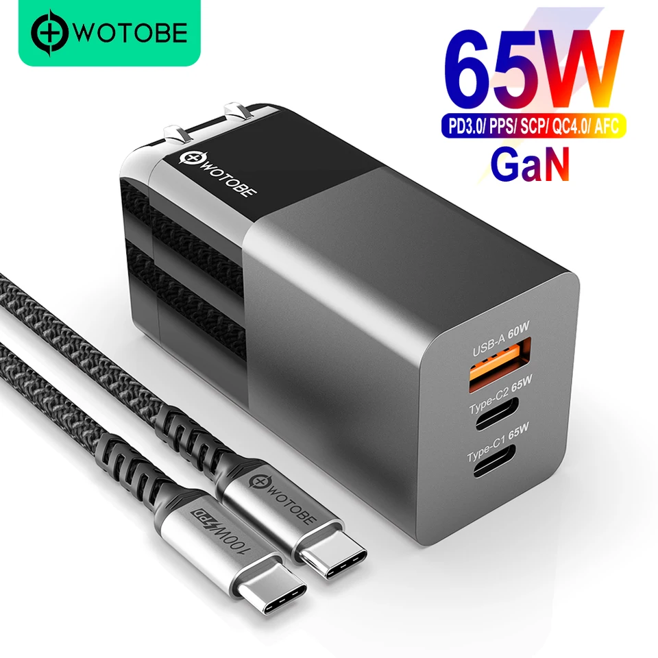 65W Gan USB C Wall Charger Power Adapter, 3 port PD 65W PPS QC4 45W SCP pre notebooky MacBook iPhone 13 Samsung S22 Mibook Dell HP