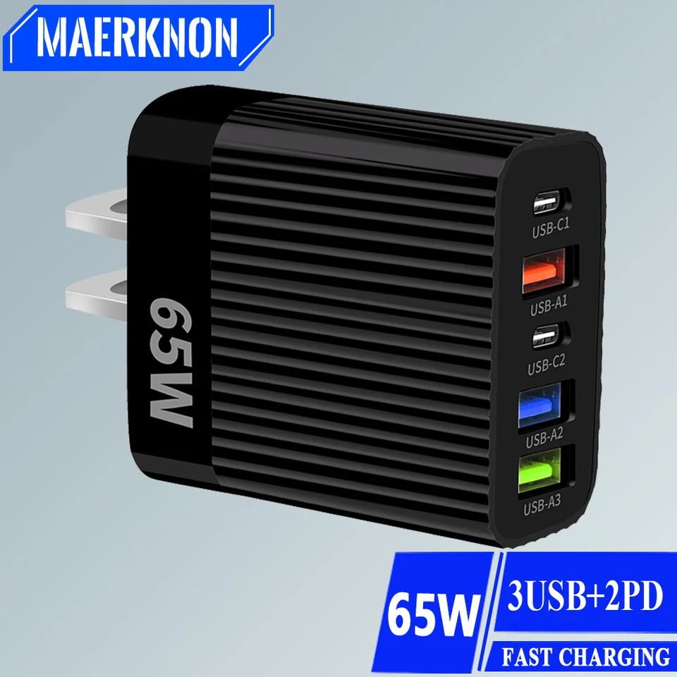 65W USB Charger PD Type C Viac 5 portov Univerzálne rýchle rýchle nabíjanie mobilného adaptéra mobilného telefónu pre iPhone 15 Pro Xiaomi 14