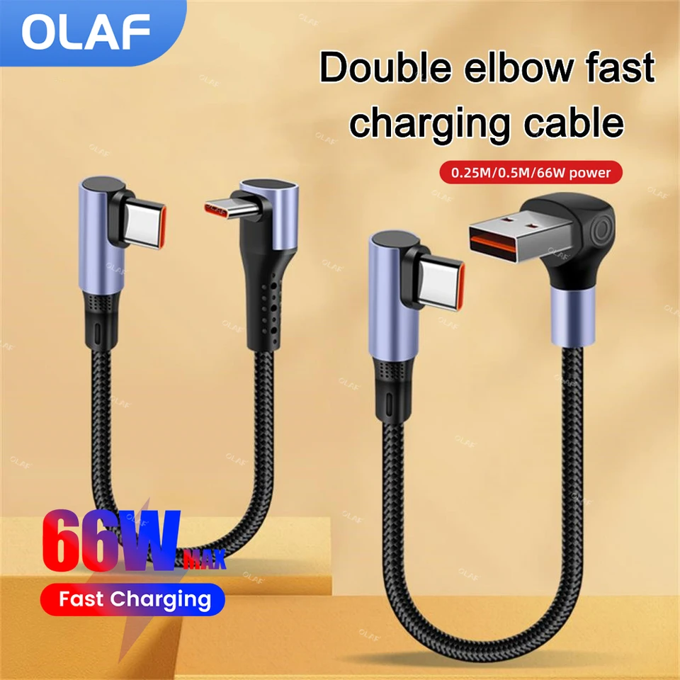 66 W dvojitý lakte Rýchle nabíjanie kábla prenosný krátky kábel USB typu C pre iPhone 15 16 Samsung Xiaomi Huawei Power Bank Bank kábel