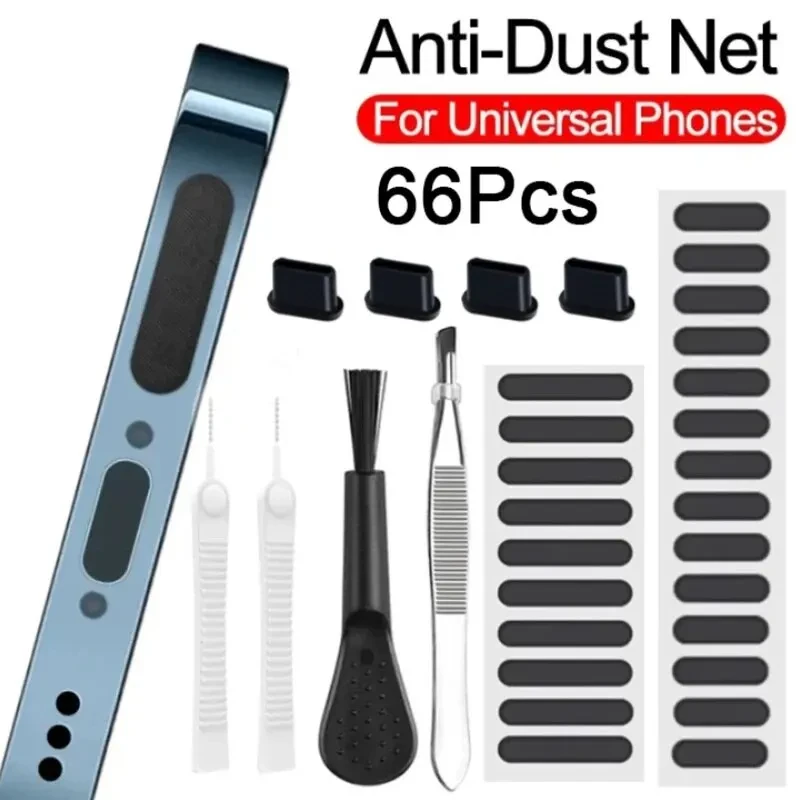 66ks mobilný telefón Spätný telefón nabíjanie port set prachová zástrčka pre iPhone 15 14 13 Samsung Xiaomi slúchadlá čistič kefka