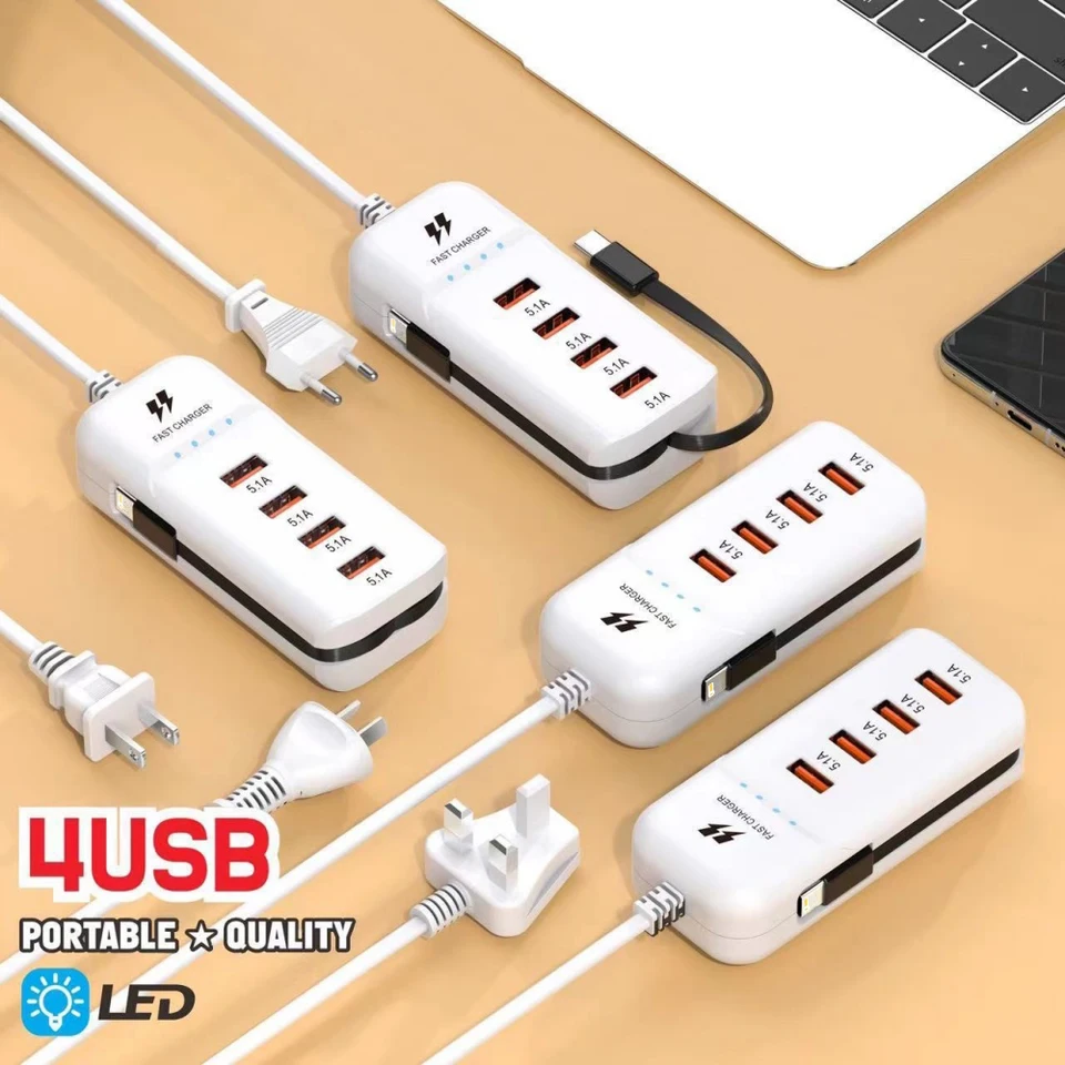 66W 4 porty USB Charger PD Typ C Rýchle nabíjanie telefónu pre iPhone Samsung Xiaomi Quick Charge Eu US UK Plug Wall nabíjačka