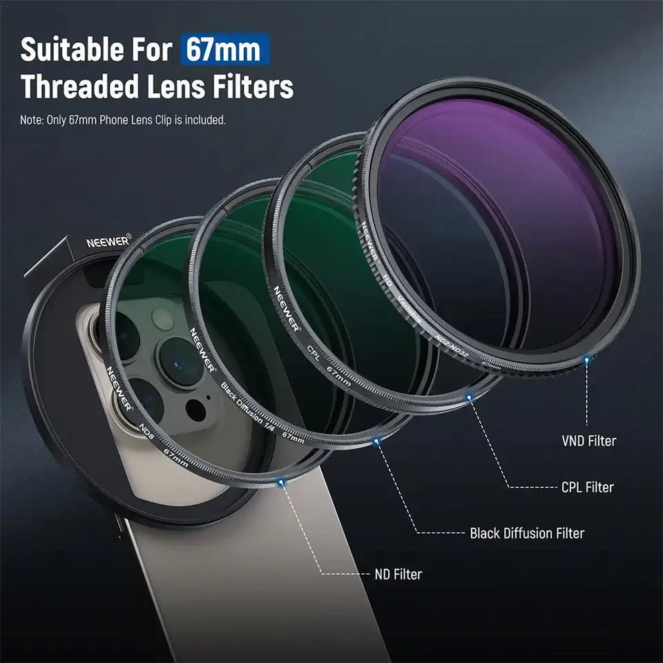 67 mm držiak na držiak na filtrovanie telefónu Montáž šošovky Filter s adaptérom studenej obuvi Universal pre fotografovanie iPhone a doplnky fotoaparátu