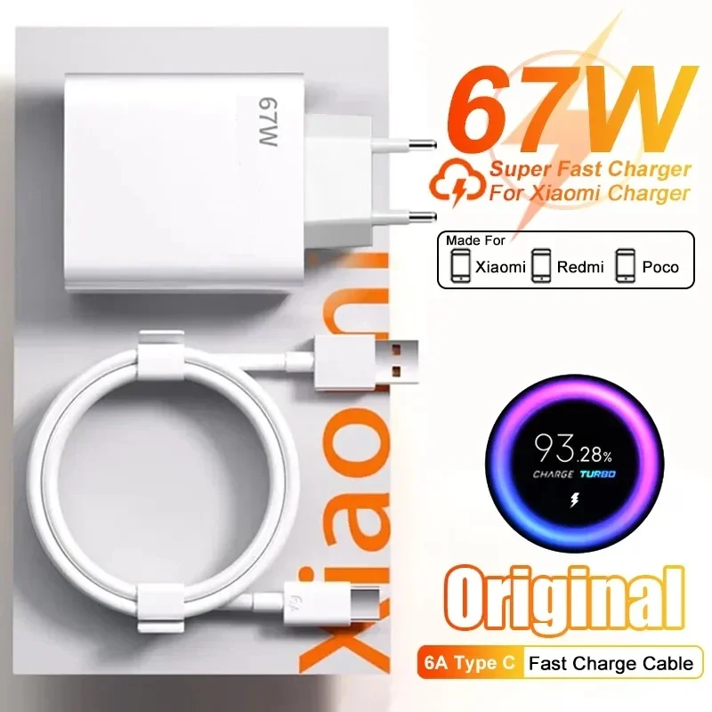 67W Original USB rýchla nabíjačka pre Xiaomi 14 13 12 11 10 Ultra Redmi Note 12T 13 PRO Turbo Rýchle nabíjanie C USB nabíjací kábel