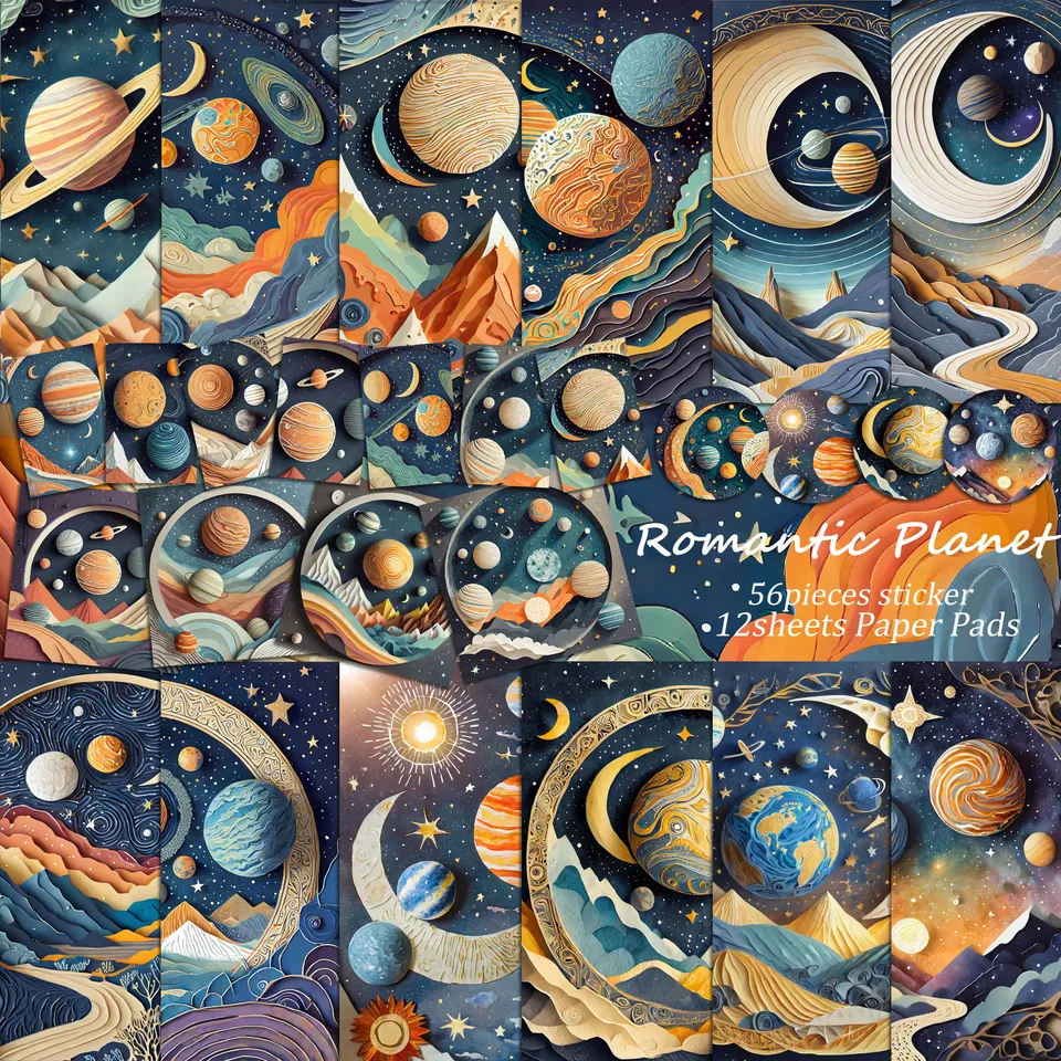 68 kmeňov (12Papers+56stickers) Cosmic Planet Scrapbook Paper Set, perfektné dodávky Forjournal, Arts Crafts, Scrapbooking Supplies