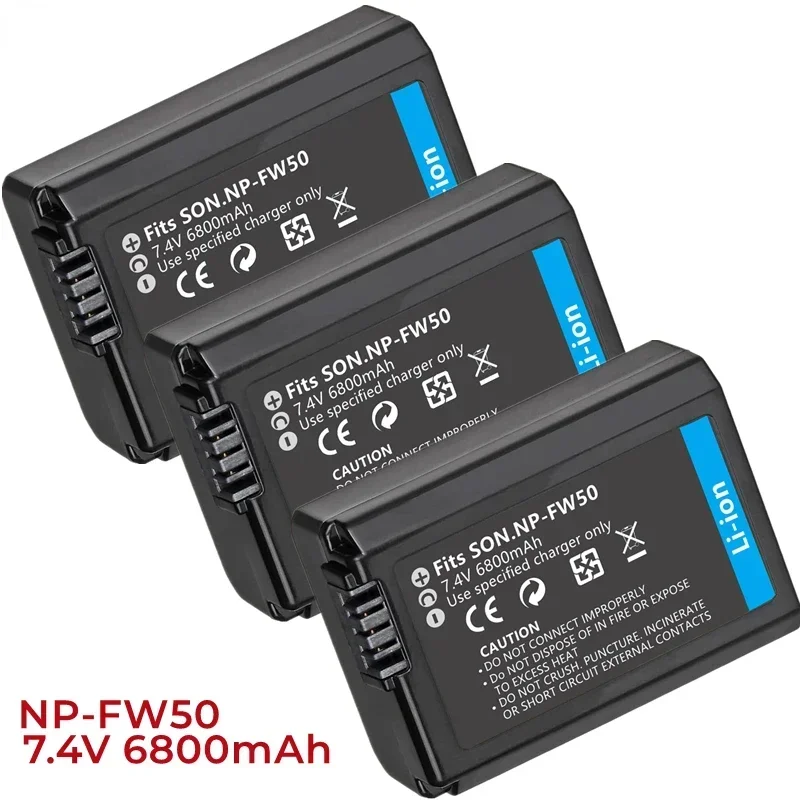 6800 mAh NP-FW50 BATTERICKÁ Sada KOMPATIONATIBLE KOMPATIBAL s SONY ALPHAA6000, A6500, A6300, A6400, A7, A7II, A7RII, A7SII, A7S, A7S2, A7R