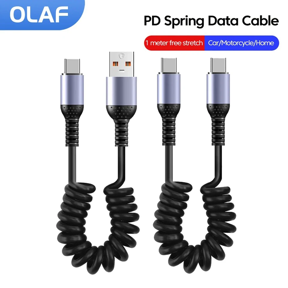 6A Krátke pružiny Dátový kábel zatiahnuteľný USB C Typ rýchleho nabíjacieho kábla pre iPhone 15 Huawei Xiaomi Samsung nabíjačka nabíjačky