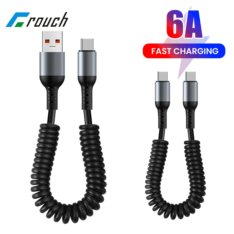 6A Krátky USB C Kábel Typ C Typ C Super rýchle nabíjanie Dátový kábelový kábel Springový kábel pre Samsung Xiaomi Huawei Power Bank kábel