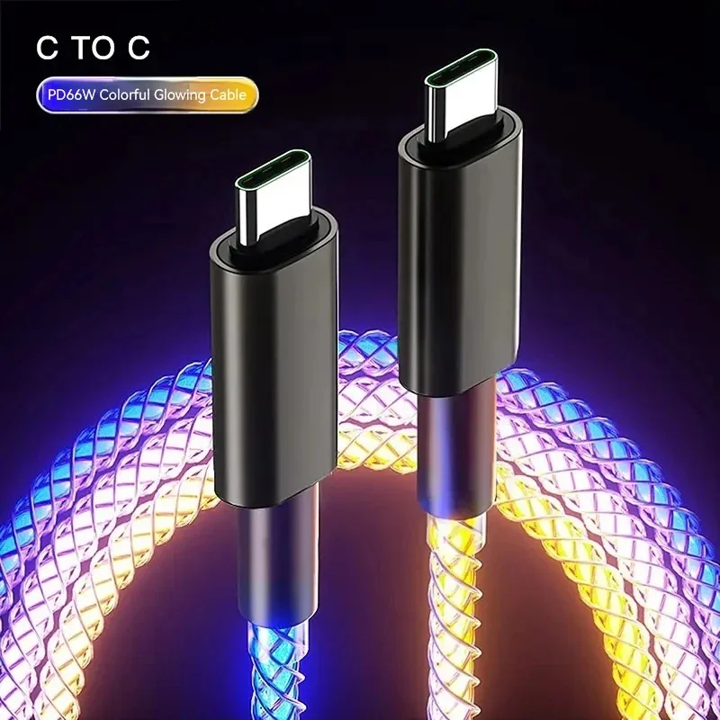 6A Rýchle nabíjanie pre iPhone 15 Pro Huawei Samsung RGB Dýchanie Light Gradient Light Dátový kábel