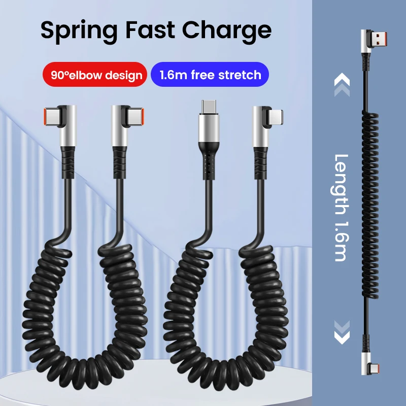 6A stiahnuteľné autá Spring PD USB Typ C Kábel pre iPhone 15 14 13 12 12 PD 60W Rýchle nabíjanie pre Xiaomi Huawei MacBook Data Kábel