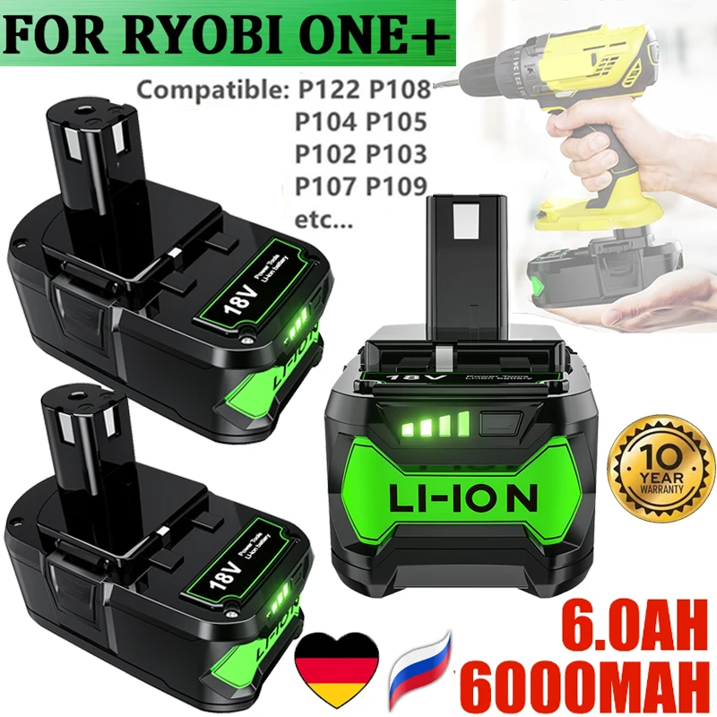 6AH pre Ryobi P108 18V One+ Plus batéria 18 V litium-iónových elektrických náradiach P104 P107 RB18L50 RB18L20 P108