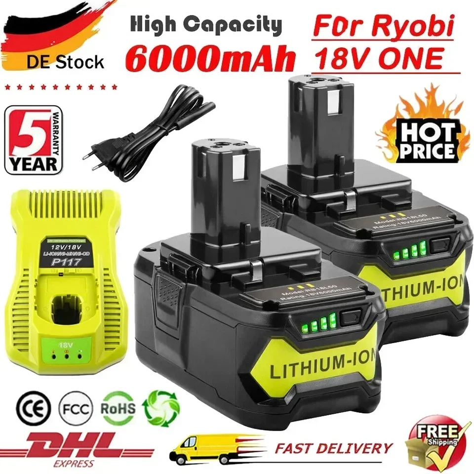6AH pre Ryobi P108 18V One+ Plus batéria 18 V litium-iónových elektrických náradiach P104 P107 RB18L50 RB18L20 P108