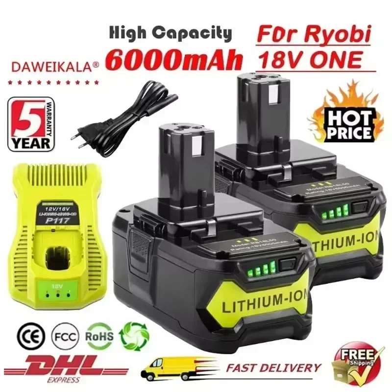 6AH pre Ryobi P108 18V One+ Plus batéria 18 V litium-iónových elektrických náradiach P104 P107 RB18L50 RB18L20 P108