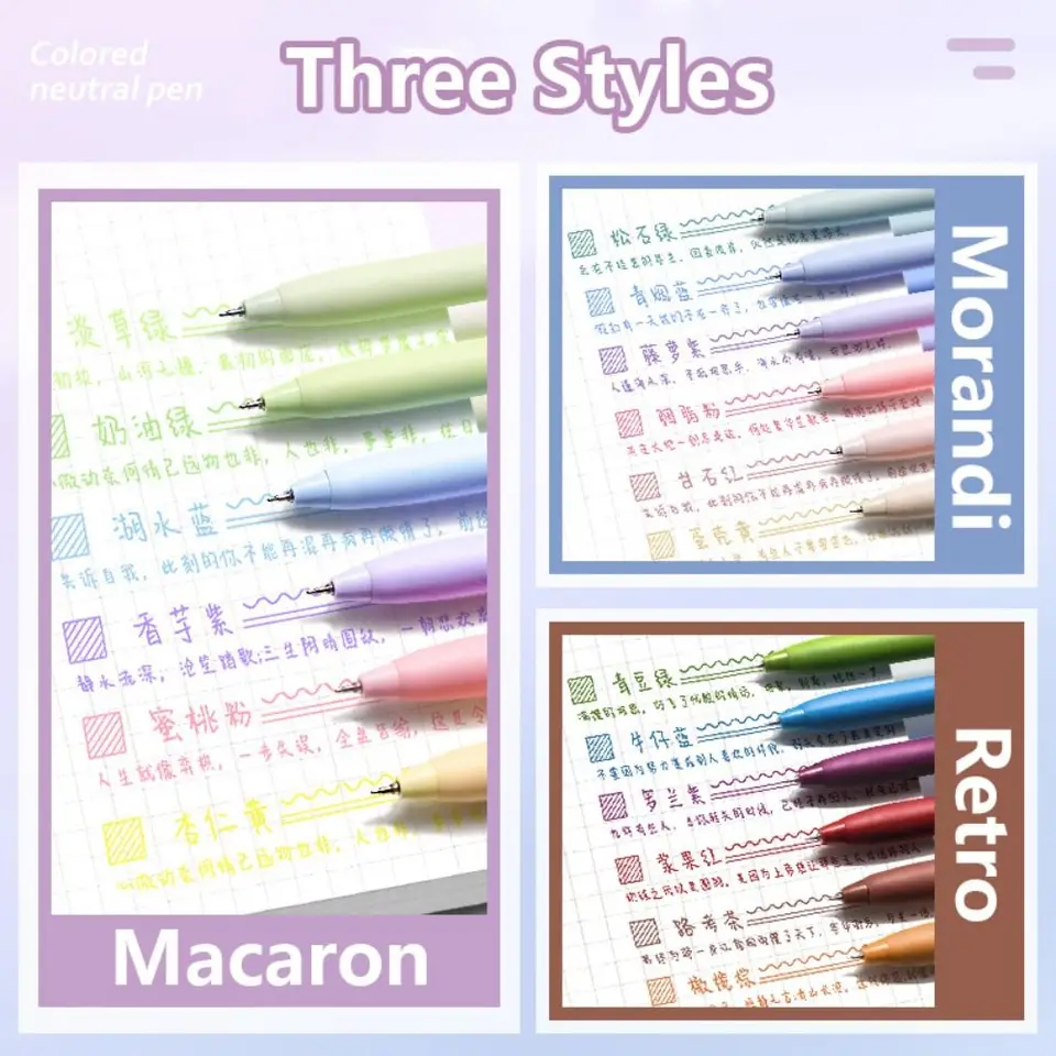 6Colors/Set Press Typ farebné gélové pero 0,5 mm St Tip Macaron/Morandi/Retro Color Color Neutrálne pero Farba atramentu Podpisovanie Študenti Pen Darček