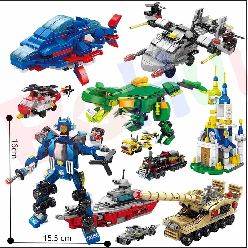 6in1 City Engineering Car Police Truck Mech Dinosaurus Stavebs Building Tank vrtuľníky Hasičské hračky pre deti