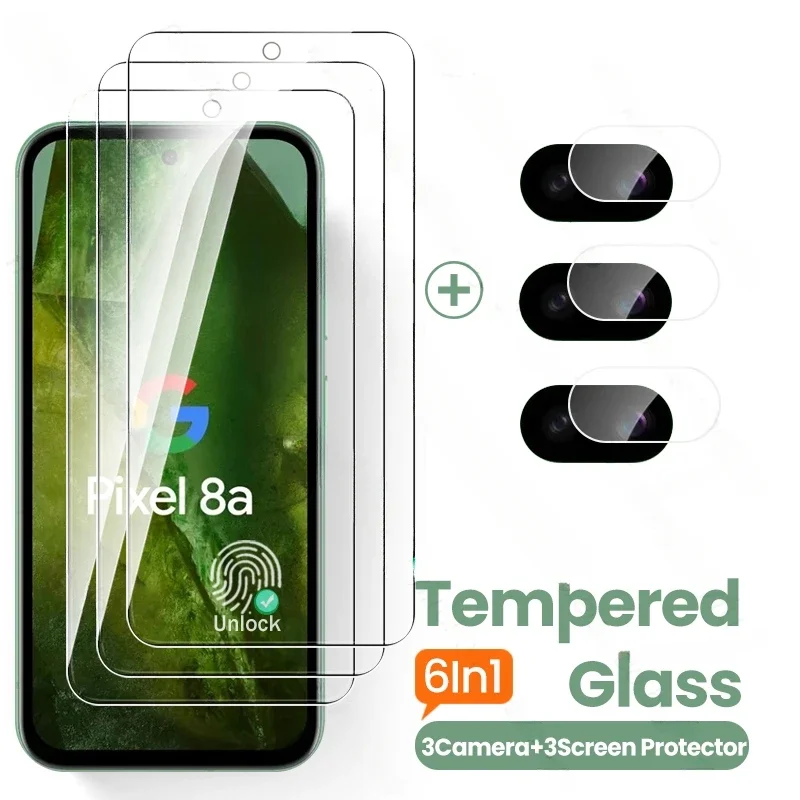 6in1 Temperovaná sklenená obrazovka Chránič pre Google Pixel 8a 5G Camera Glass Googe Googe Googe Pixle 8-A 8 A A8 2024