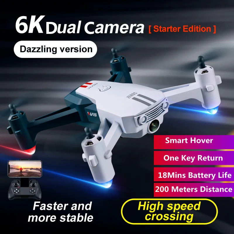 6K Dual Camera Smart Hover Aerial RC Dron 200 M WiFi FPV ONE KLYT PRIPRAVENÉ GESTOM Photo Rádio ovládané hračky pre deti