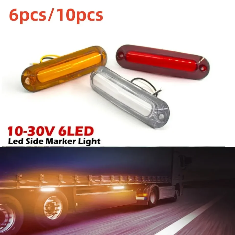6ks/10ks 12v 24v 6 LED bočné značky Svetlá auto Externé výstražné výstrahy zadné zadné svetlo svetlo svetlo prívesu Truck Orange White Red
