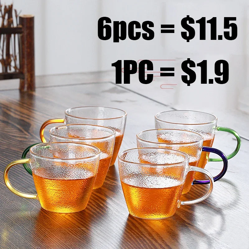 6ks 120 ml priehľadný sklenený šálka čajovej šálky sada 6 čajovníkov s rukoväťou čínsky štýl hrnčeky Kávové mlieko voda Drinkware Drinkware Hot Hot