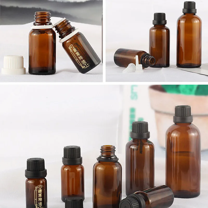 6ks 5 ml/10 ml/15 ml/20 ml/30 ml jantárového hnedého skla Euro kvapkadlo fľaše éterický olej kvapaliny aromaterapeutické injekčné látky