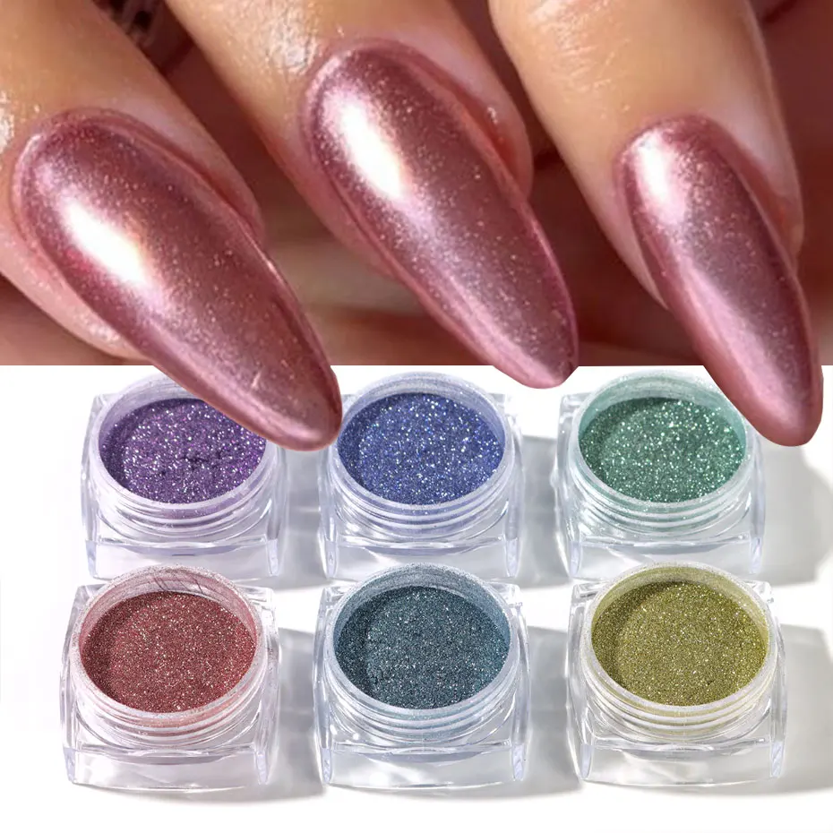 6ks Crystal Magic Mirror Glitter Powder Prášok Rose Gold Metallic Effect Pigment UV gél poľský chrómový prachový dekor na nechtové príslušenstvo