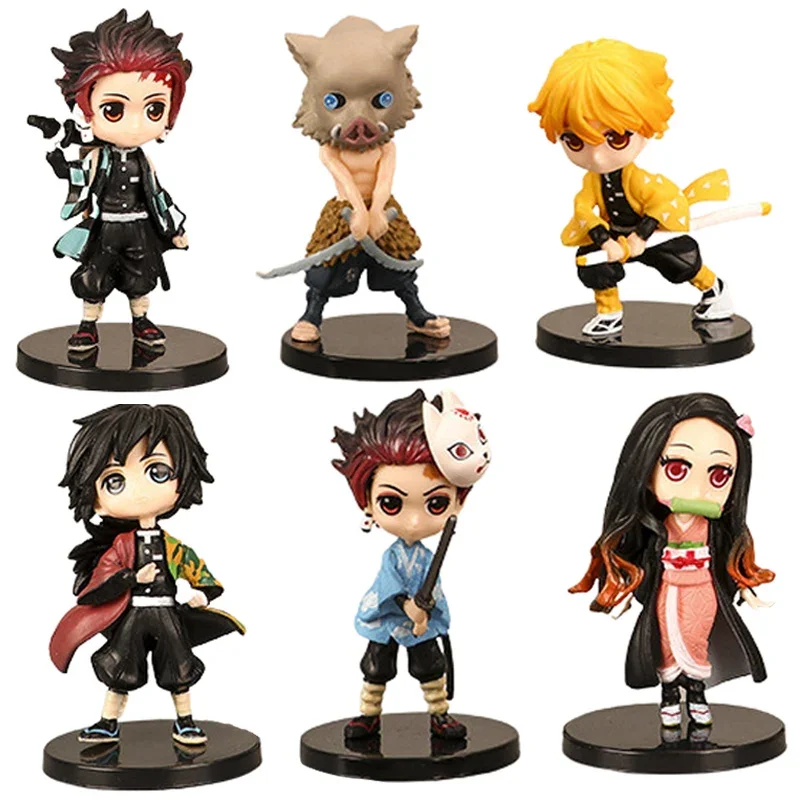 6ks Demon Slayer Anime Obrázok 7cm Nezuko Tanjirou Zenitsu Inosuke Kyoujurou Kanawo Kawaii Toy Q Figural PVC Model Gift