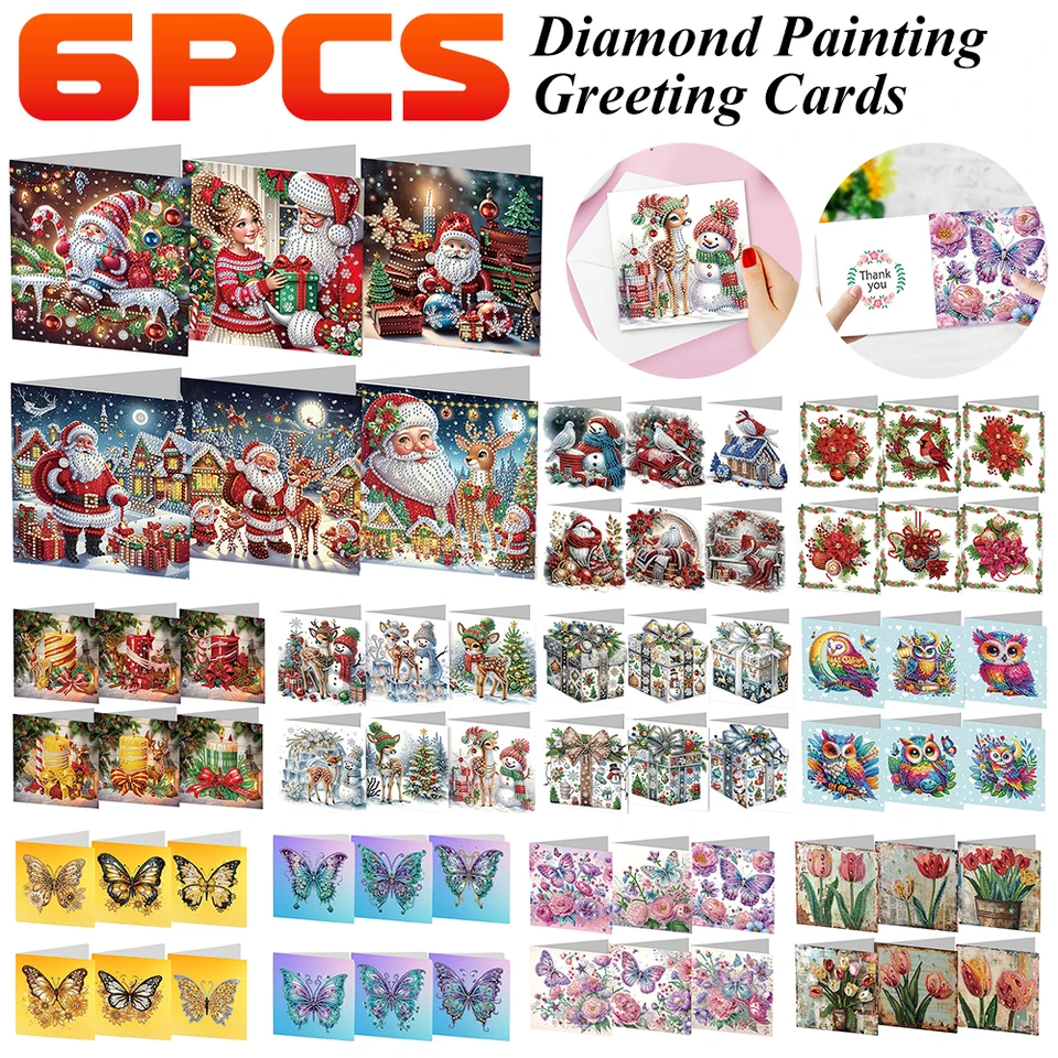6ks Diamond Maľované pohľadnice DIY DIY kamienok maľba mozaikových pohľadníc Arts remese