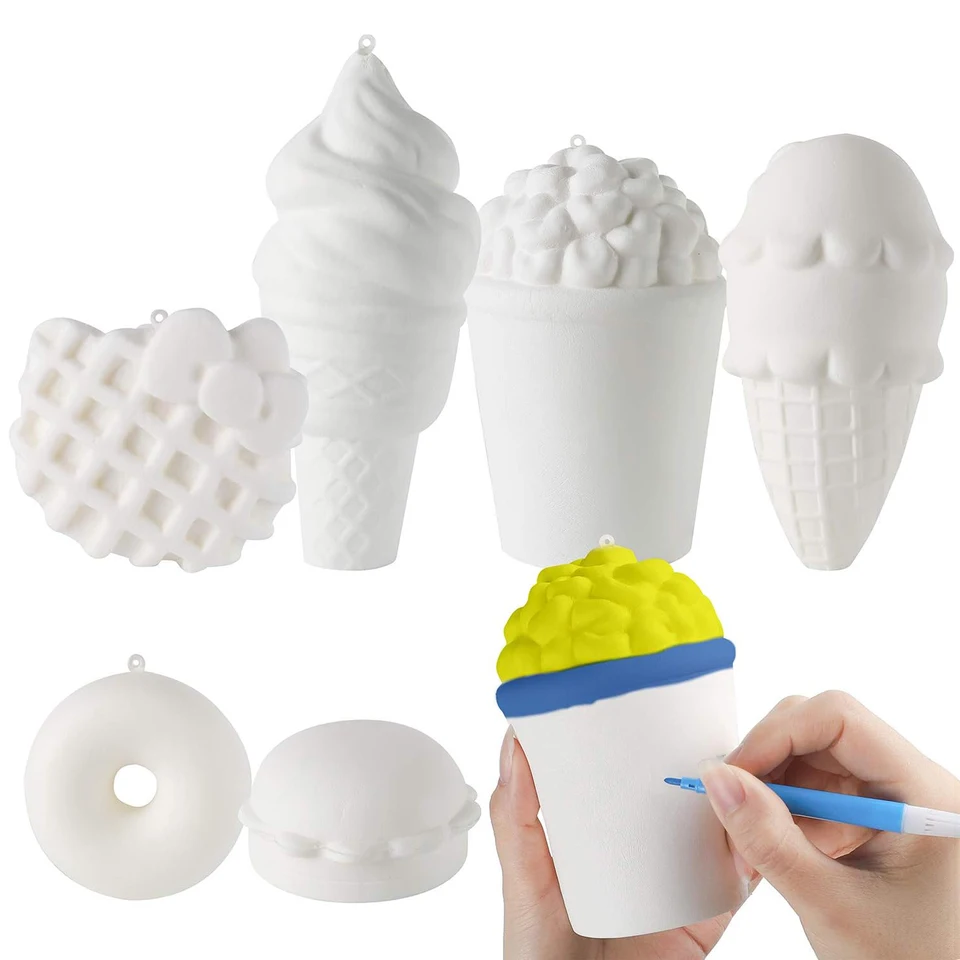 6ks DIY Ice Cream Jumbo Food Soft Set Set Set Slow Rising Hamburger Popcorn Donuts Waffle Cream World White Novinka hračky darček