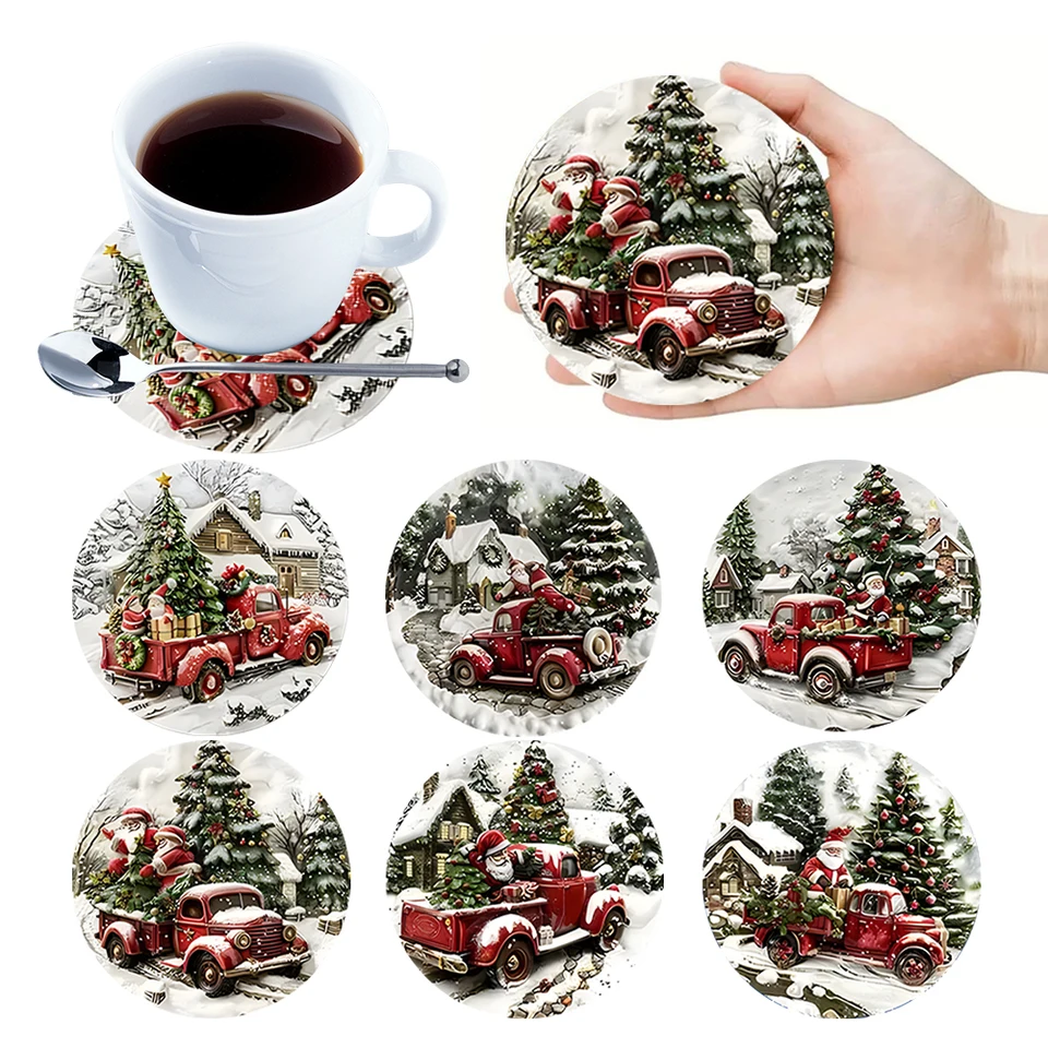 6ks Drevené modré a biele porcelánové poháre Mandaly Coasters Nastavené non -skĺzavé okrúhle Coasters Coffee Coasters pre domácu kanceláriu