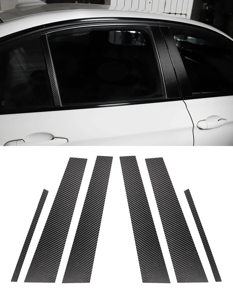 6ks dvere okenné stĺpy stĺpky Orezanie nálepky Uhlíkové vlákno pre BMW F30 F31 E90 3 4-sériové príslušenstvo Vonkajšie diely Dvere Trims