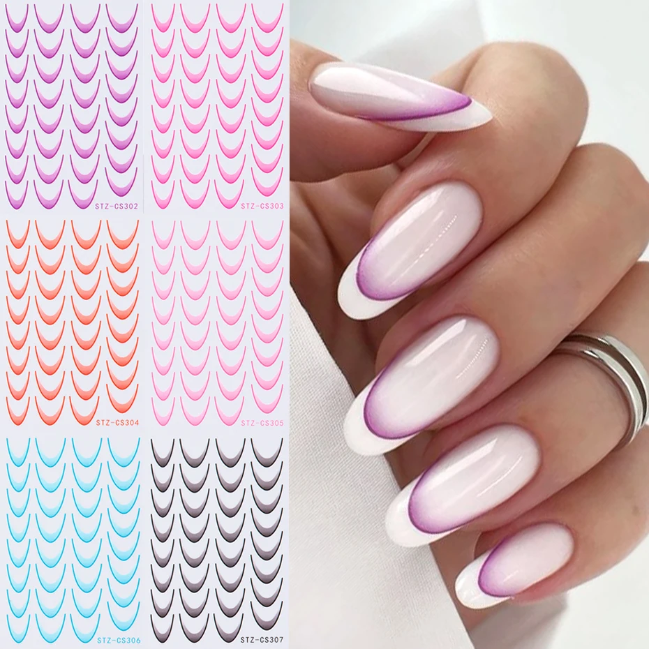 6ks francúzska manikúra slepka na nálepku Gradient Stripe Links pre nechty Ombre Designs Self-pasívne nálepky na nechty
