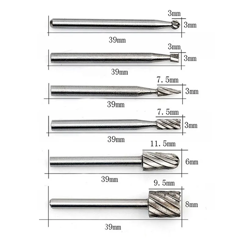 6ks HSS Rotary Burrs Routing Router Vrtáry BITS Premium kvalita Rotary Cutter File Vestrabilnú rezbársku frézovaciu rezačku