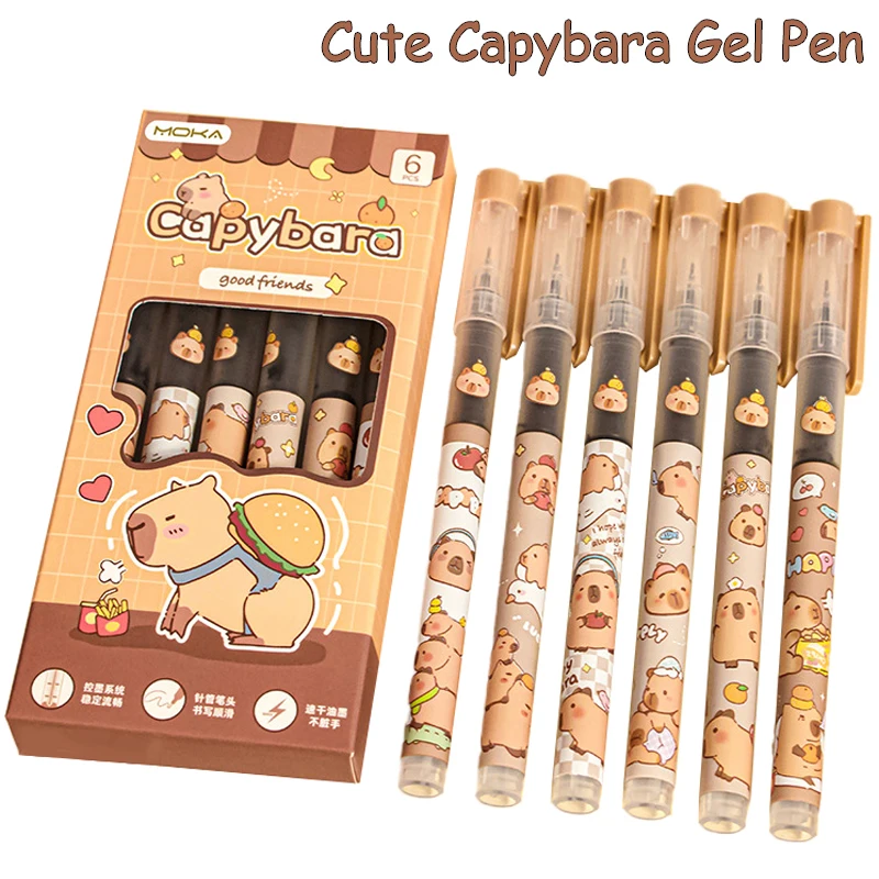 6ks kawaii capybara gélové perá Písanie plynulé čierne atramenty PENS Kancelária Kancelária Škola Študent študent Darček
