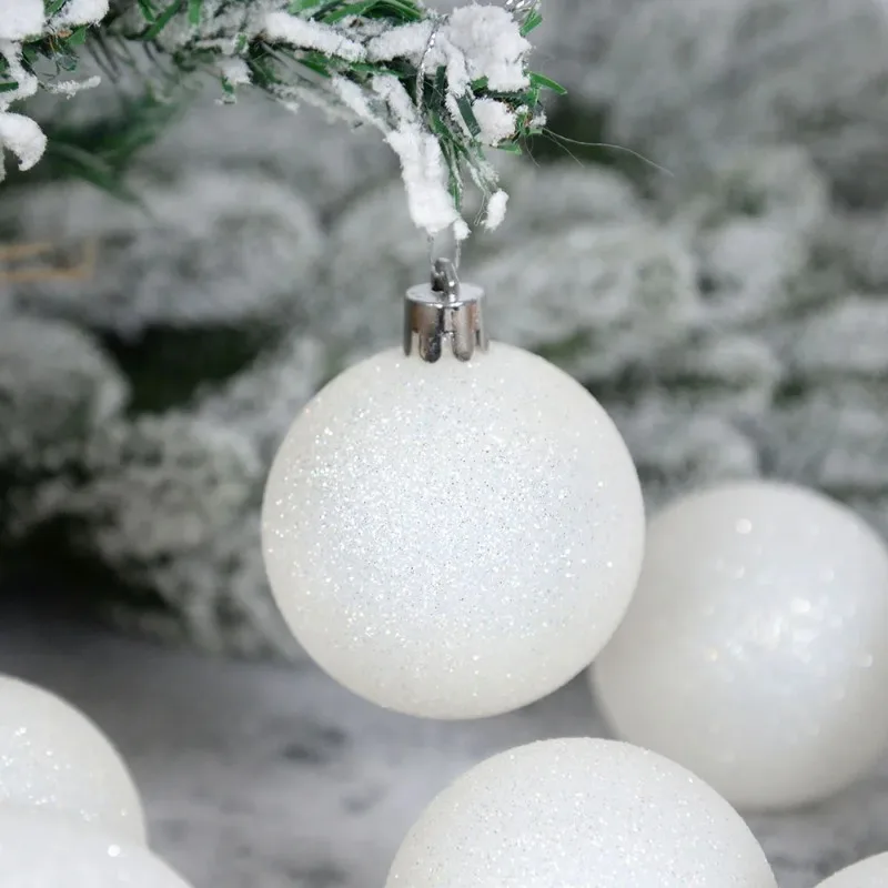 6ks/krabica biela vianočná guľa Záves Ozdob Glitter Biela vianočná lopta na nový rok NOEL NAVIDAD Vianočné dekorácie stromov