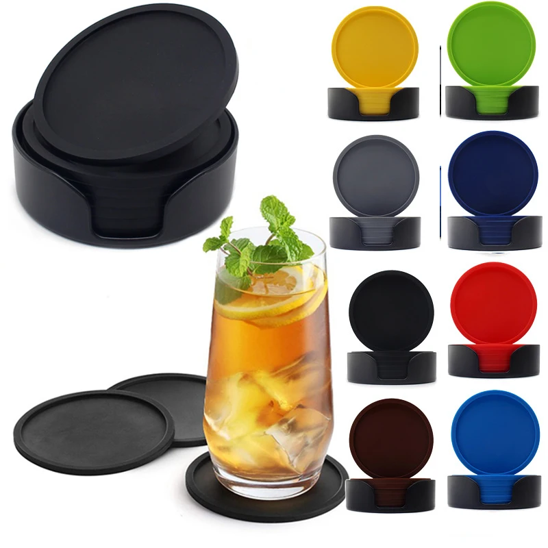6ks, ktoré nie sú šmykľavky silikónové pitie Coaster Set Holder Coat Coaster Rat Set Round Coffee Cup Rat Set čierna stolová doska pre domácu kuchyňu
