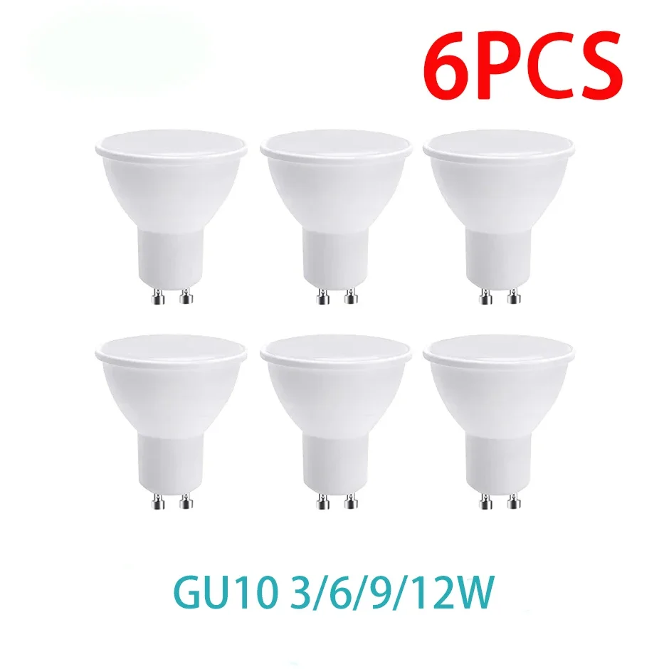 6ks LED Spotlight Bulb 220V 3W 6W 9W 12W GU10 180 stupňa lúčov LED svetla LED žiarovka pre domácu dekoráciu Žiarovka