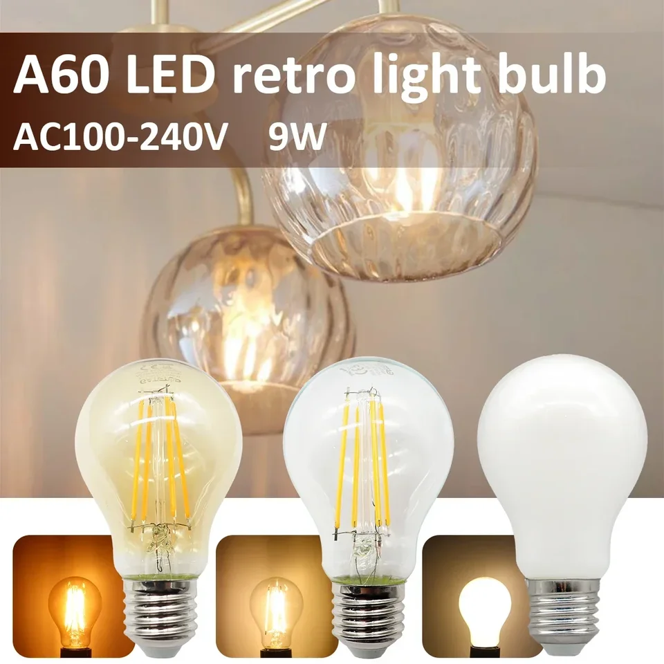 6ks LED vlákno LAMP 9W E27 ENERGIE SAISING RETRO EDISON LAMP ZLATNÉ ZLATNÉ ZLOŽENIE Žiarovka 220V 120V Vintage B22 E14 LED GU10 Spotlight