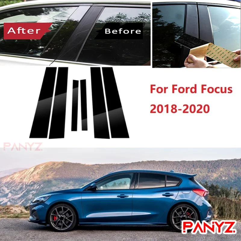 6ks leštené stĺpové stĺpy vhodné pre Ford Focus 2018-2020 TIM TRIM COPLE BC Stĺpcový nálepka