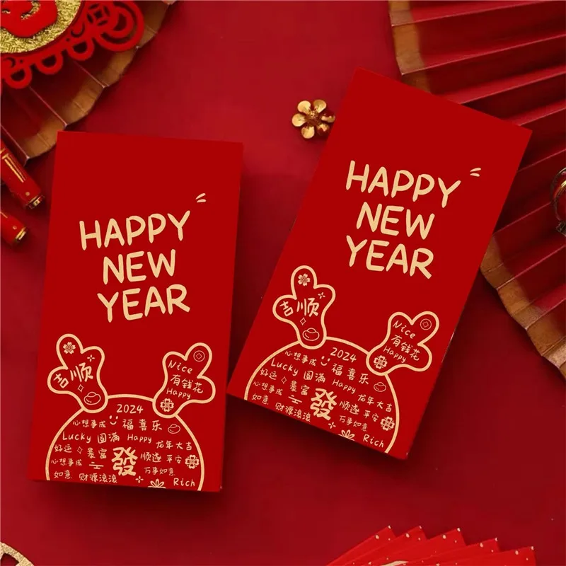 6ks/lot 2024 Červené obálky Spring Festival Požehnanie Red Lucky Money Hongbao Red Packet Dragon Nový rok