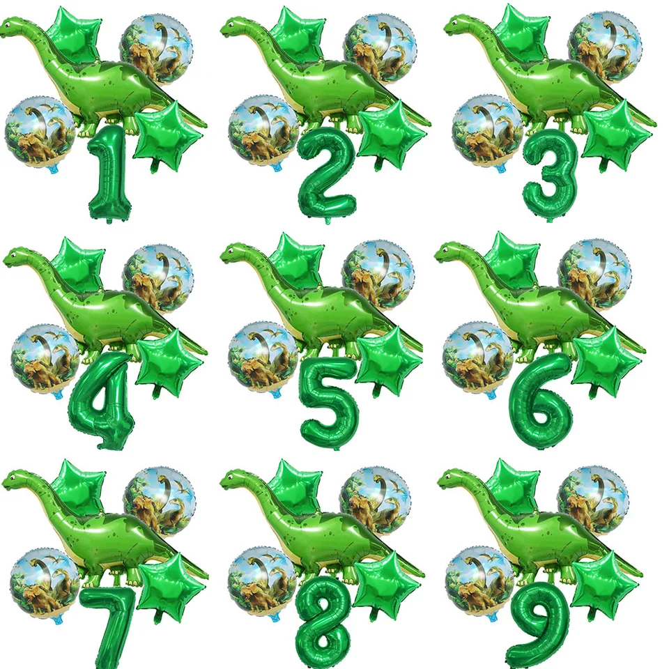 6ks/lot zelená Tanystroopheus fóliová balóniky chlapec Dinosaur Balón s číslami guľky Jurassic World Birthday Party dekorácie Deti