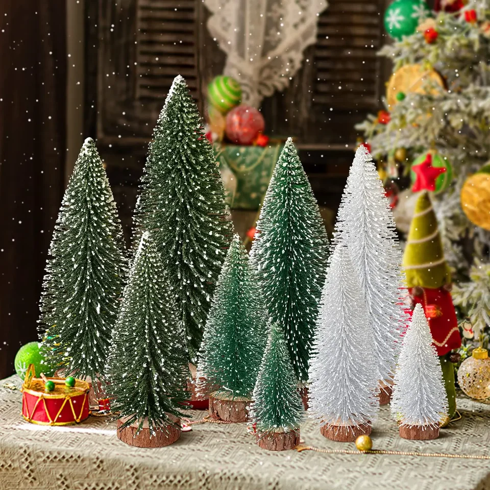 6ks Miniatúrne borovicové stromy Sisal stromy s drevenou základňou zmiešanú veľkosť vianočné stromčeky Sada stolových stromov na tvorbu a navrhovanie