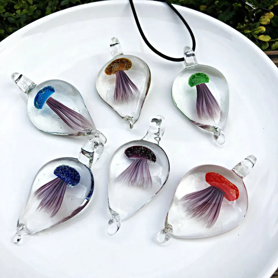 6ks modrý medúza krištáľový červený homár sklenený prívesok Náhrdelník pre ženy Murano Lampwork Doprava zadarmo