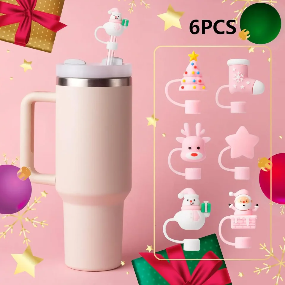 6ks Pink Slaw Cover Cap pre Stanley Cup 40oz/30oz Tumbler vianočné darčeky 10 mm opakovane použiteľné roztomilé doplnky na pitie slamy