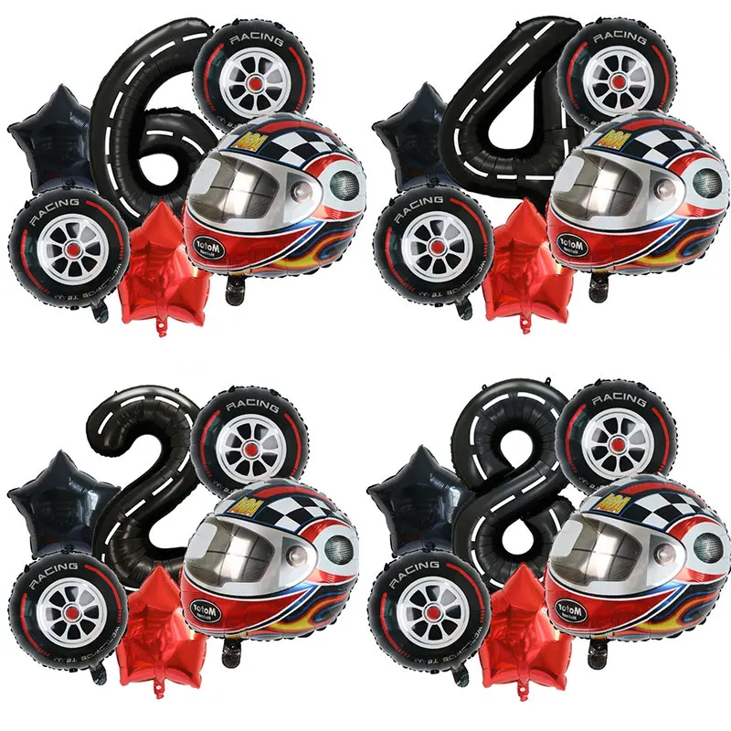 6ks pretekárske auto téma fólia balónovú kolesovú prilbu Balón narodeniny Téma Detská dekorácia Kids Boys Birthday Party Decor Supplies